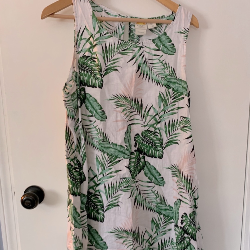 Tropical palm linen swing dress
